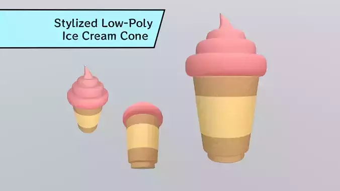 Stylized Low-Poly Ice Cream Cone Low-poly 3D model