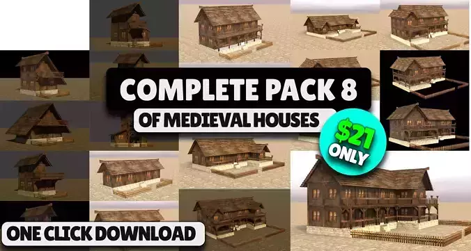 High-Quality Low Poly Medieval House Pack for 3D Creators