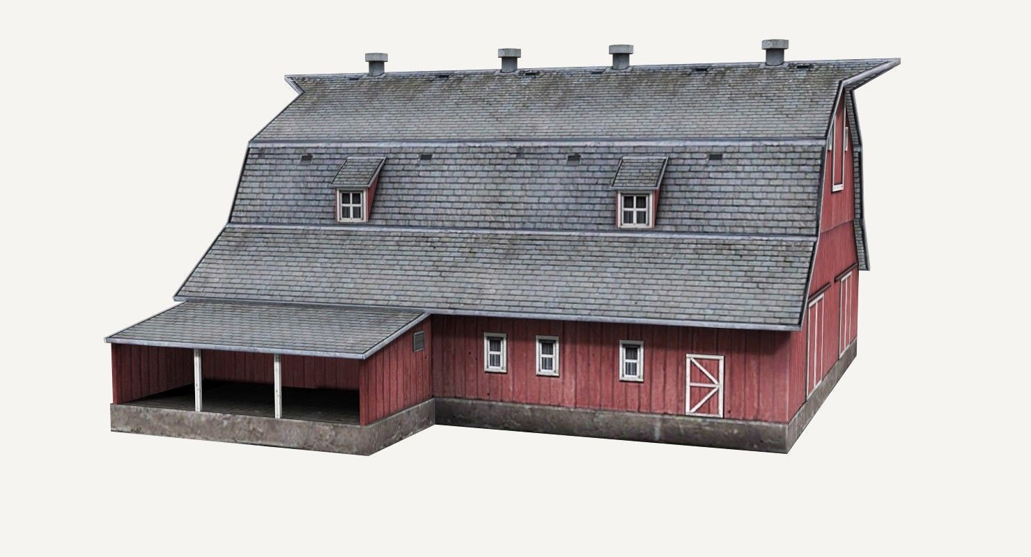 Low-Poly Farmer Barn House Low-poly 3D model_3