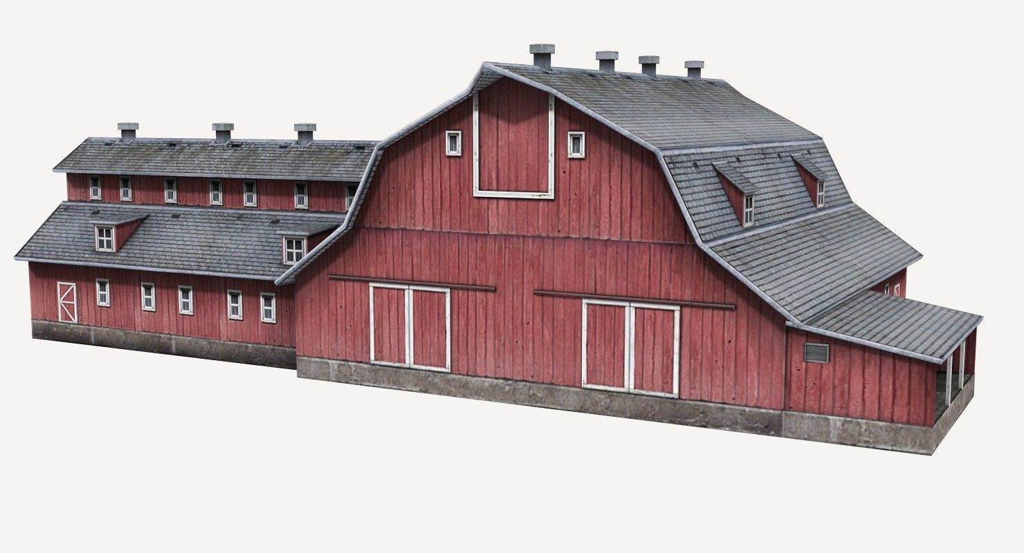 Low-Poly Farmer Barn House Low-poly 3D model_4