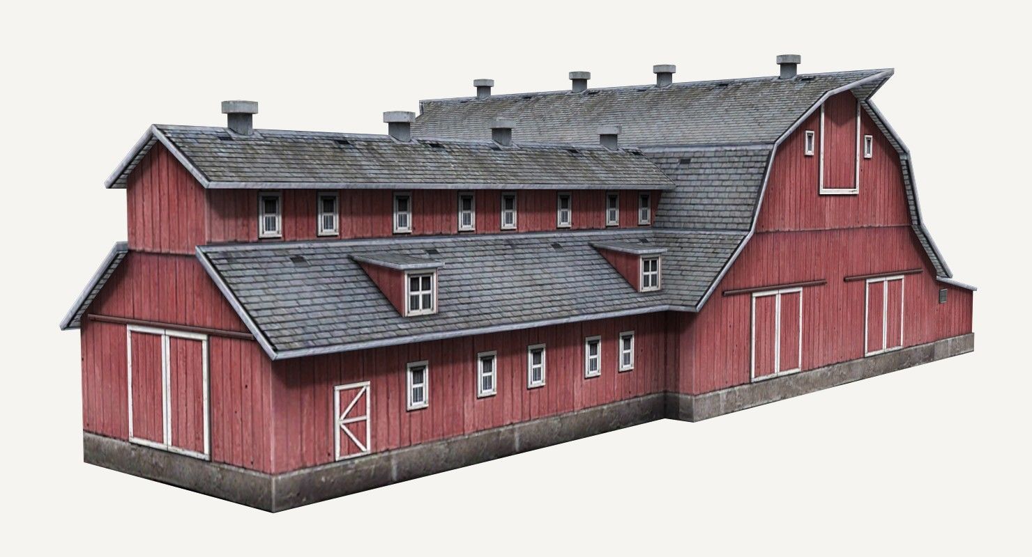 Low-Poly Farmer Barn House Low-poly 3D model_5