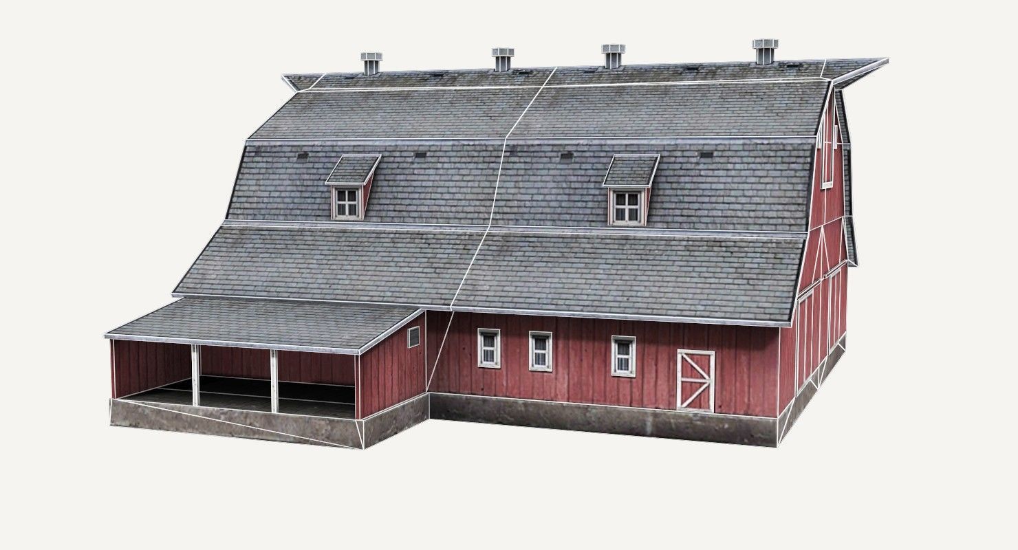 Low-Poly Farmer Barn House Low-poly 3D model_9