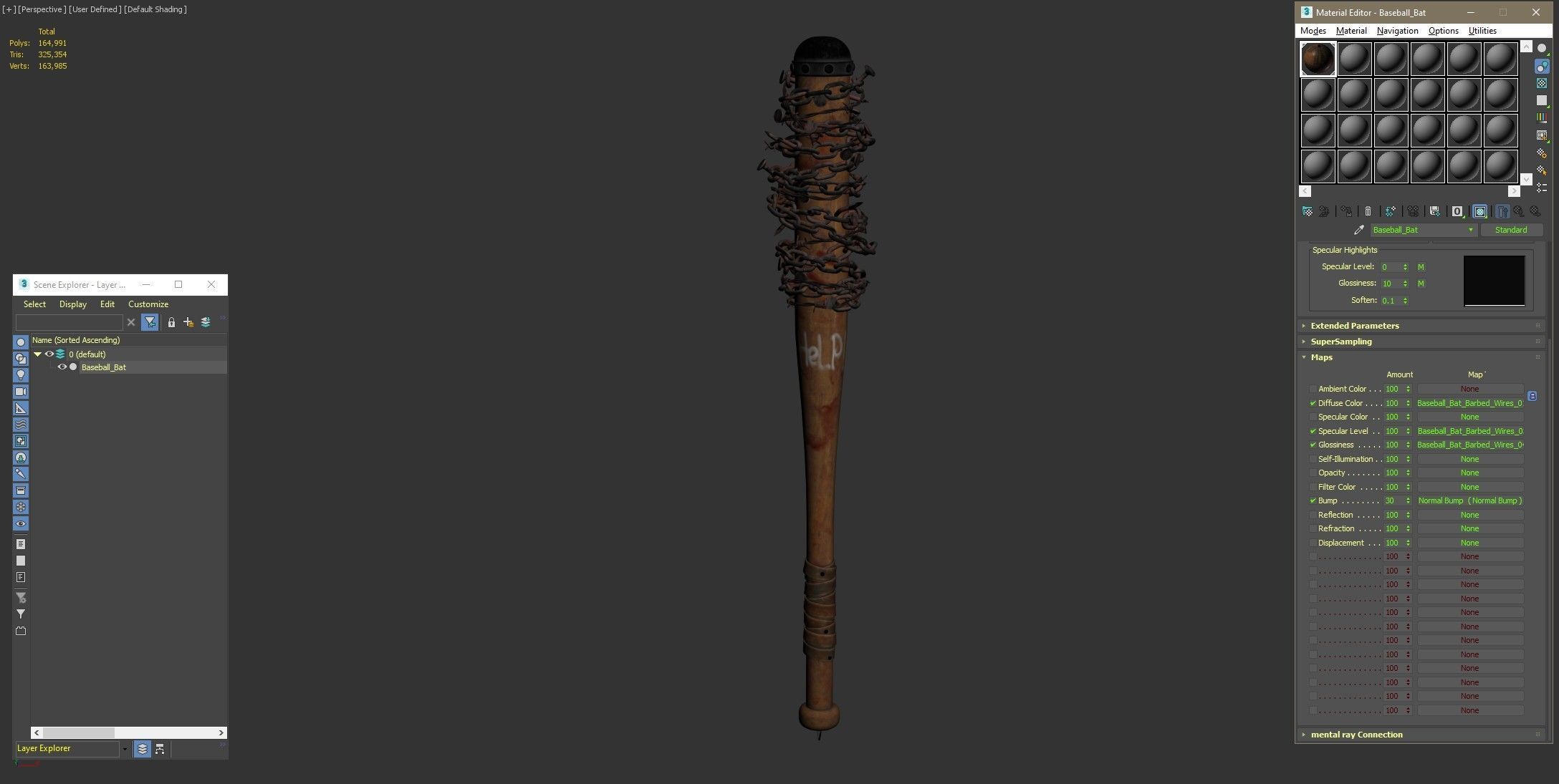 Baseball Bat with Barbed Wire 3D model_17