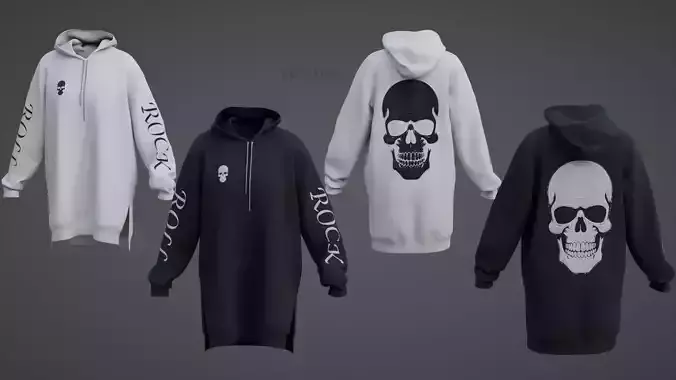 Oversized Graphic Print Hoodie White Black Goth Sweatshirt Dress 3D model