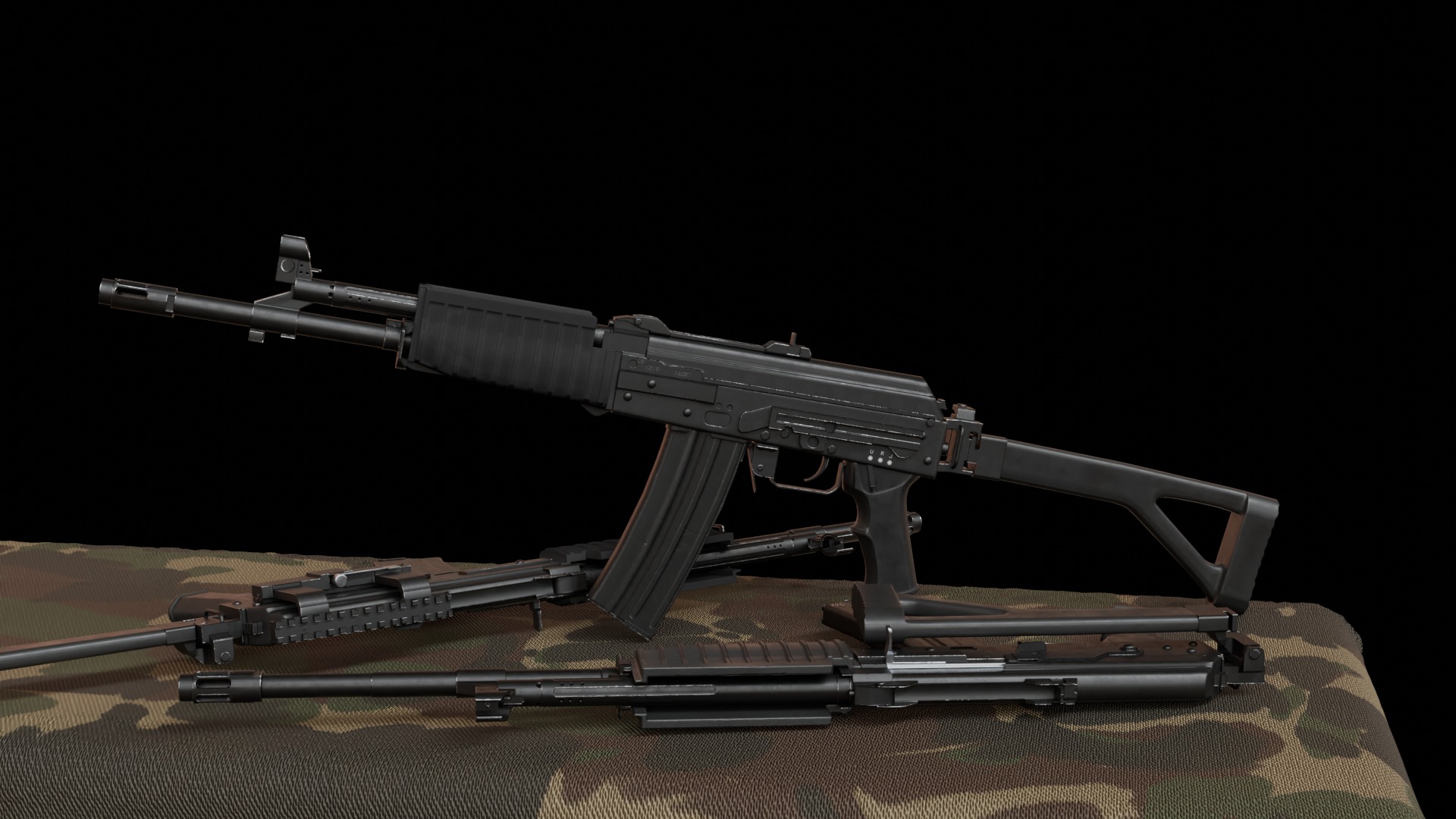 Modular assault rifle family Low-poly 3D model_1