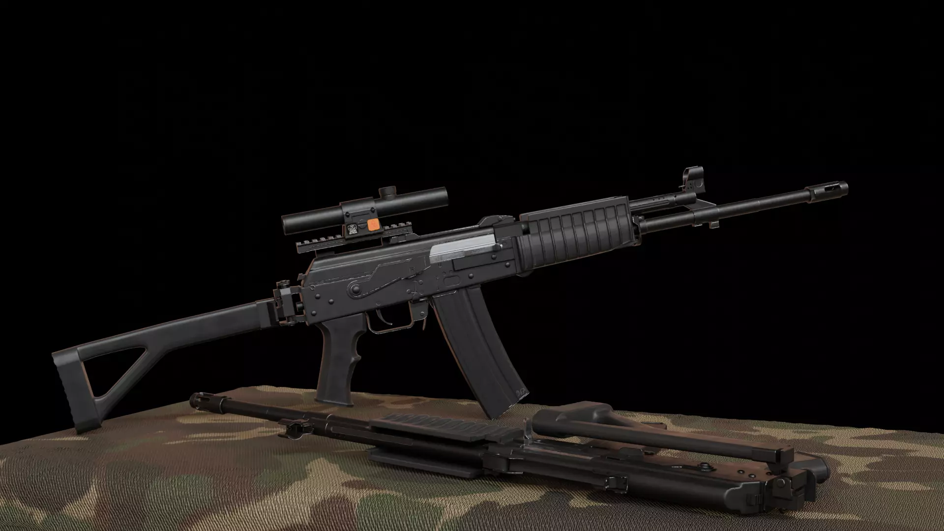 Modular assault rifle family Low-poly 3D model_0