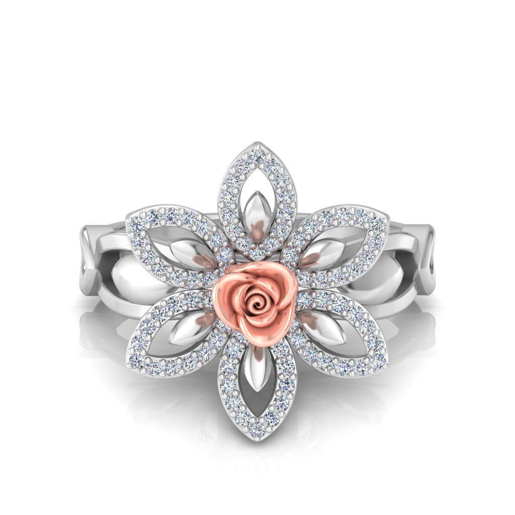 Diamond Rose Ring RG01 3D print model_1