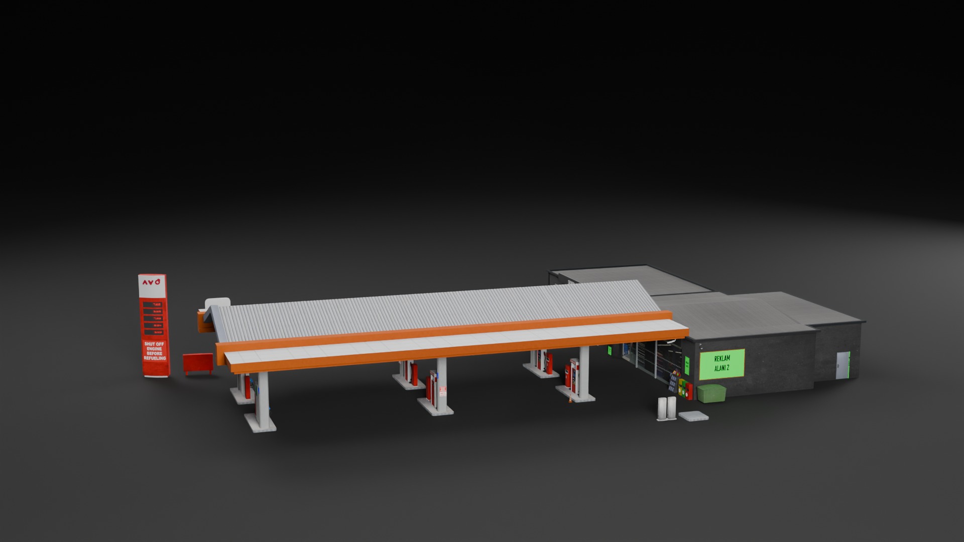 Low Poly Gas Station Model Low-poly 3D model_10