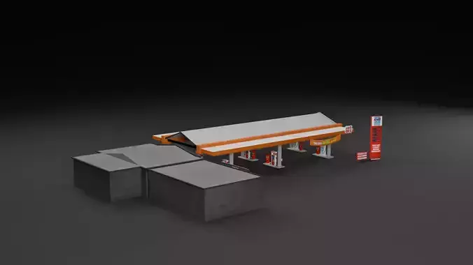 Low Poly Gas Station Model Low-poly 3D model