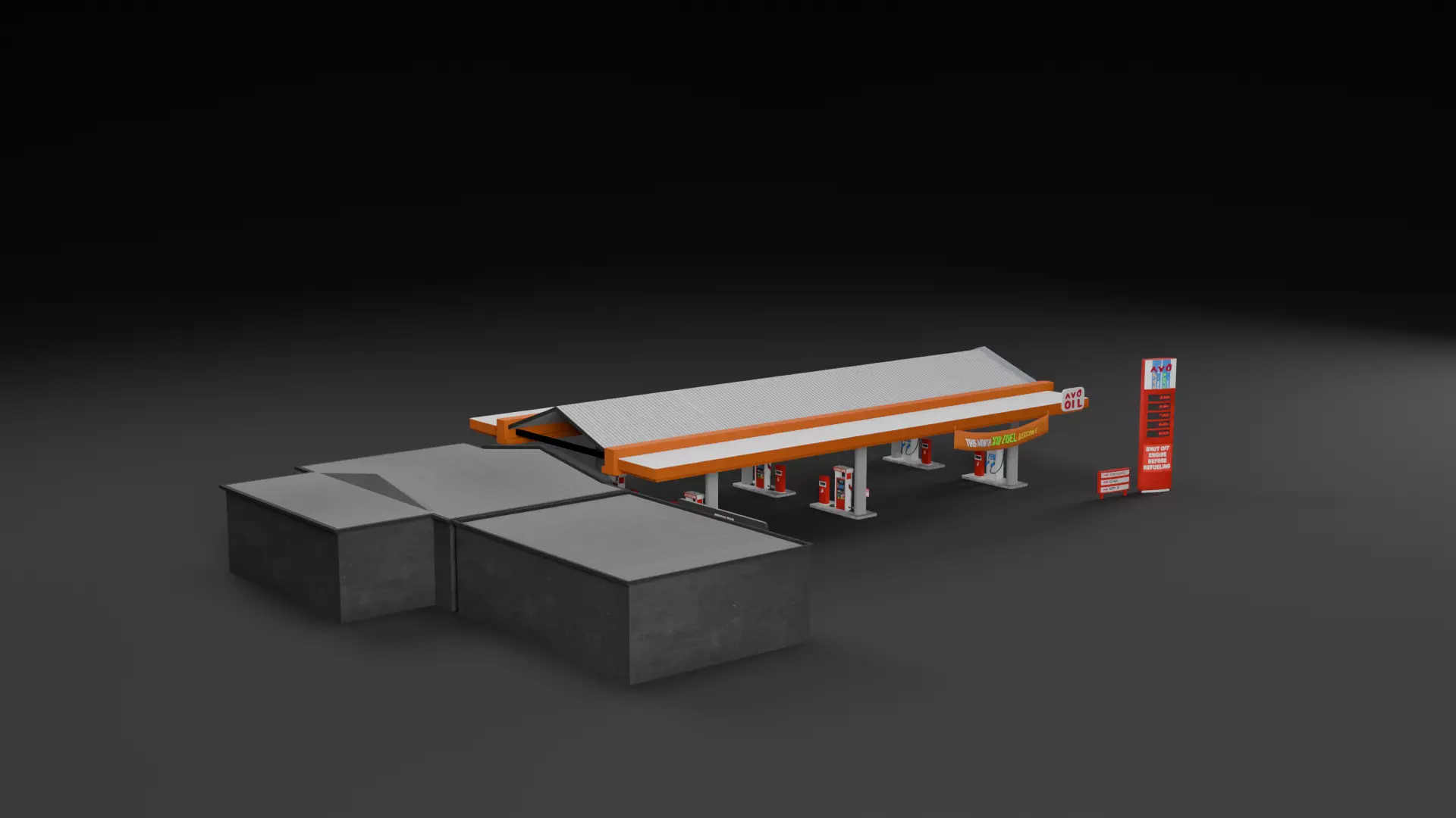 Low Poly Gas Station Model Low-poly 3D model_0