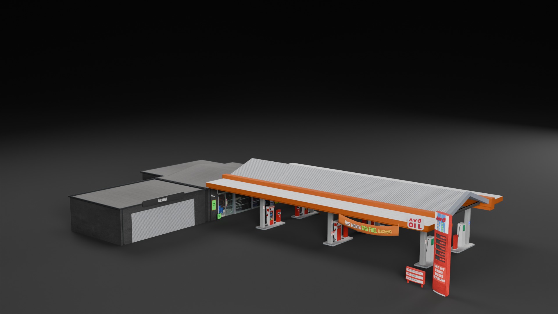 Low Poly Gas Station Model Low-poly 3D model_2
