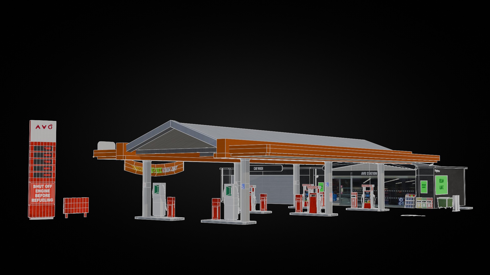 Low Poly Gas Station Model Low-poly 3D model_4