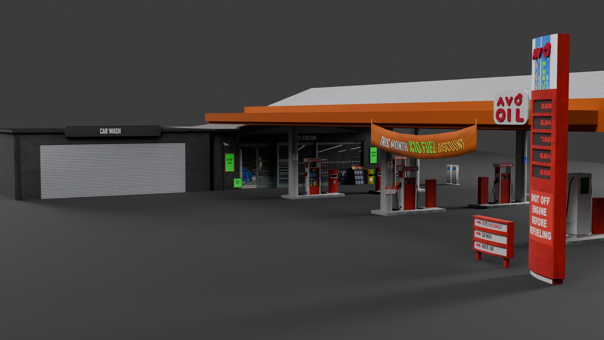 Low Poly Gas Station Model Low-poly 3D model_6