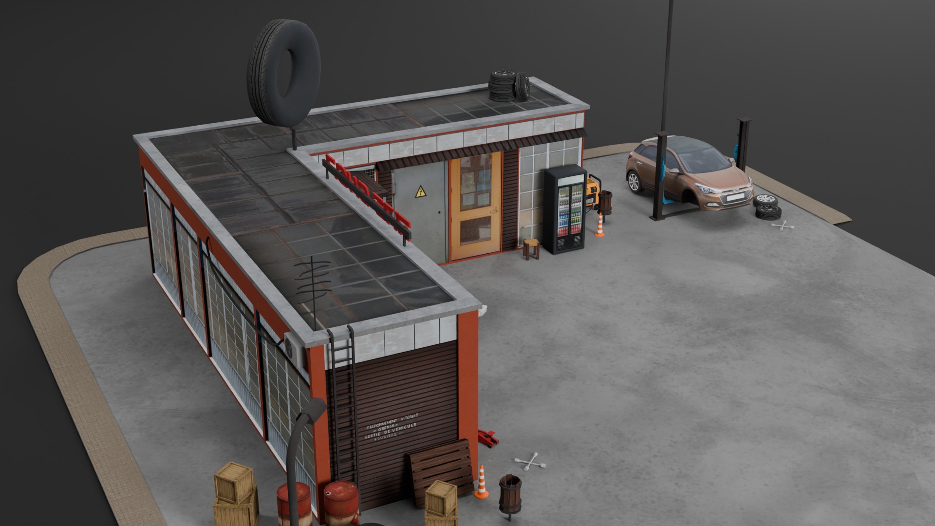 Low Poly Garage - Tire Shop - Auto Service Low-poly 3D model_8
