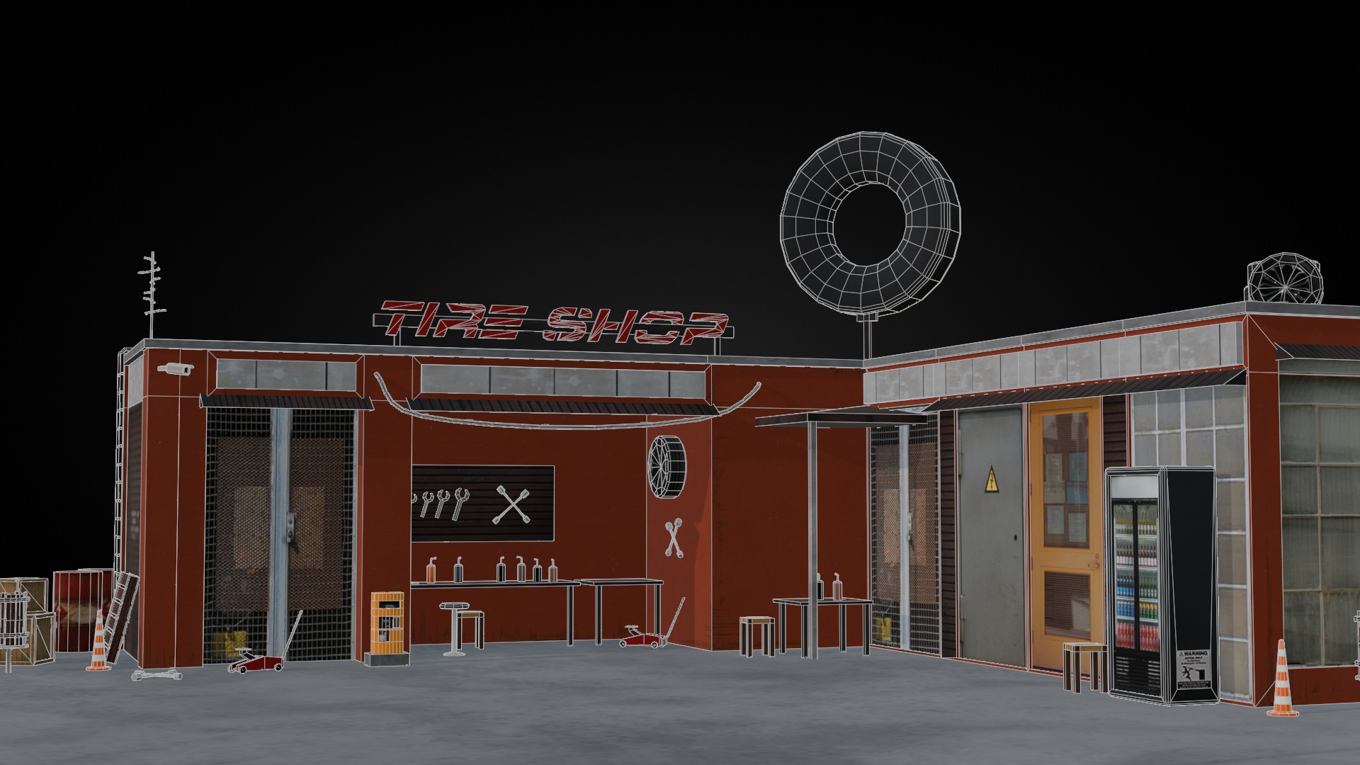 Low Poly Garage - Tire Shop - Auto Service Low-poly 3D model_7