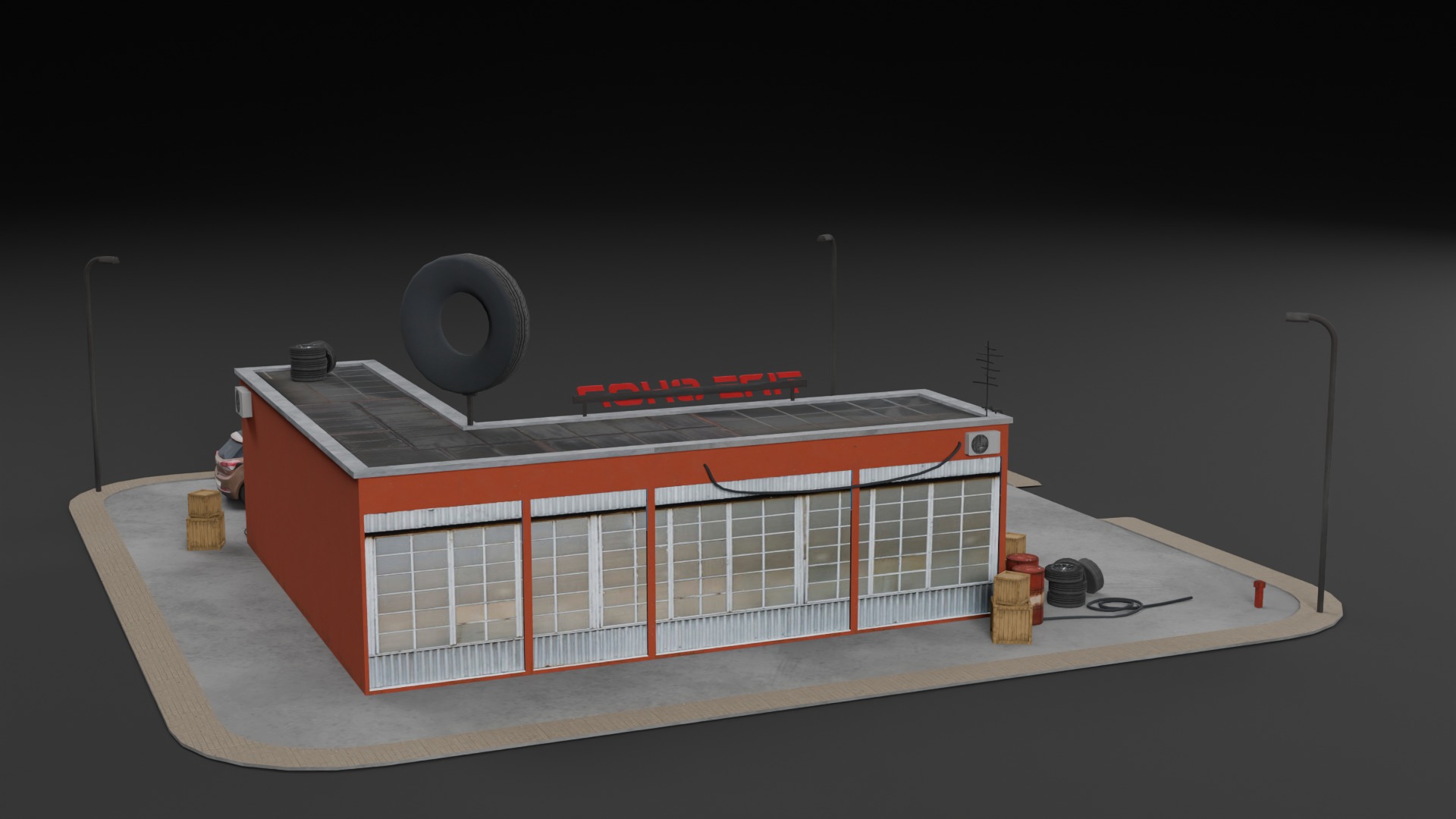 Low Poly Garage - Tire Shop - Auto Service Low-poly 3D model_2