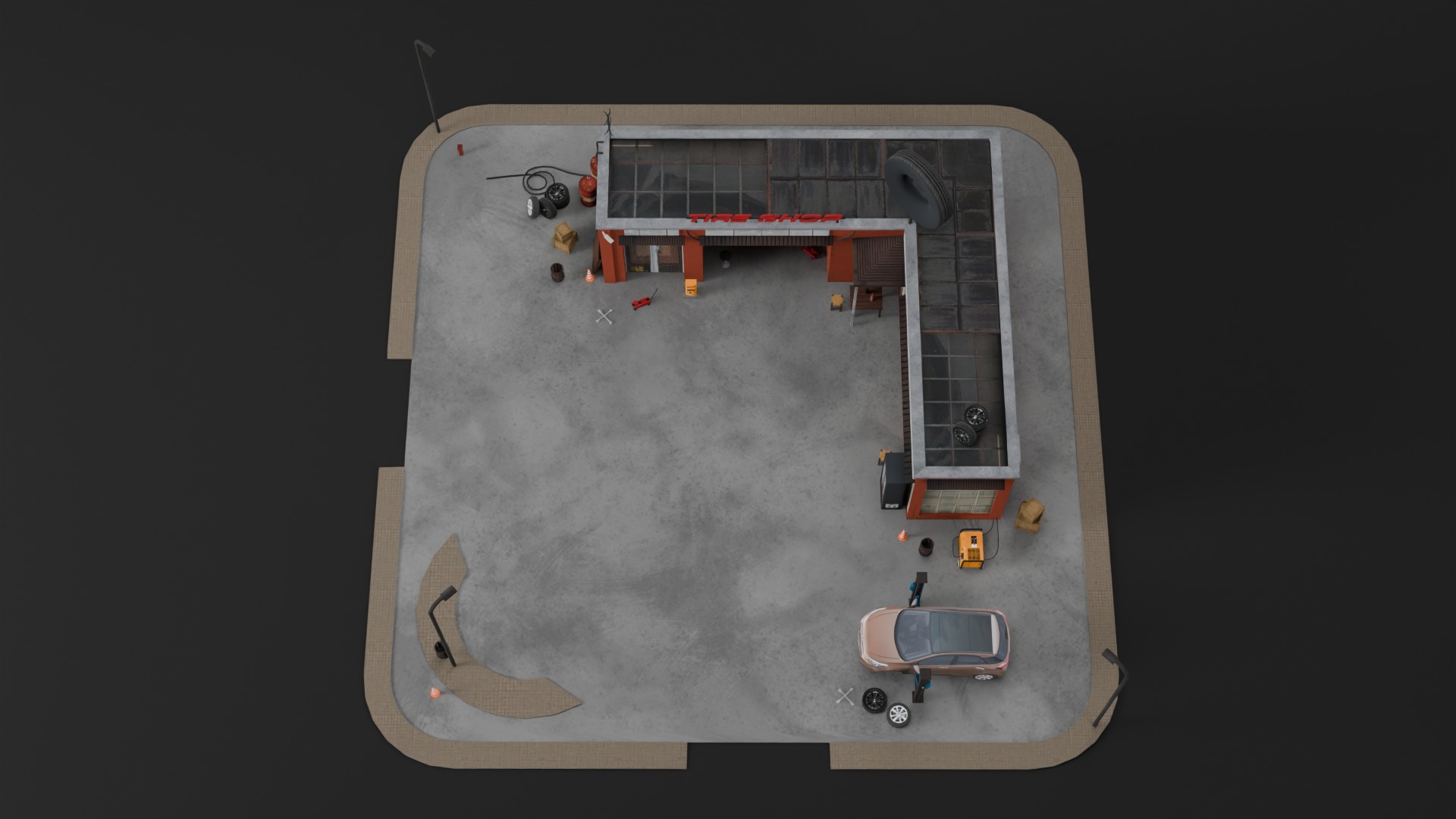 Low Poly Garage - Tire Shop - Auto Service Low-poly 3D model_9