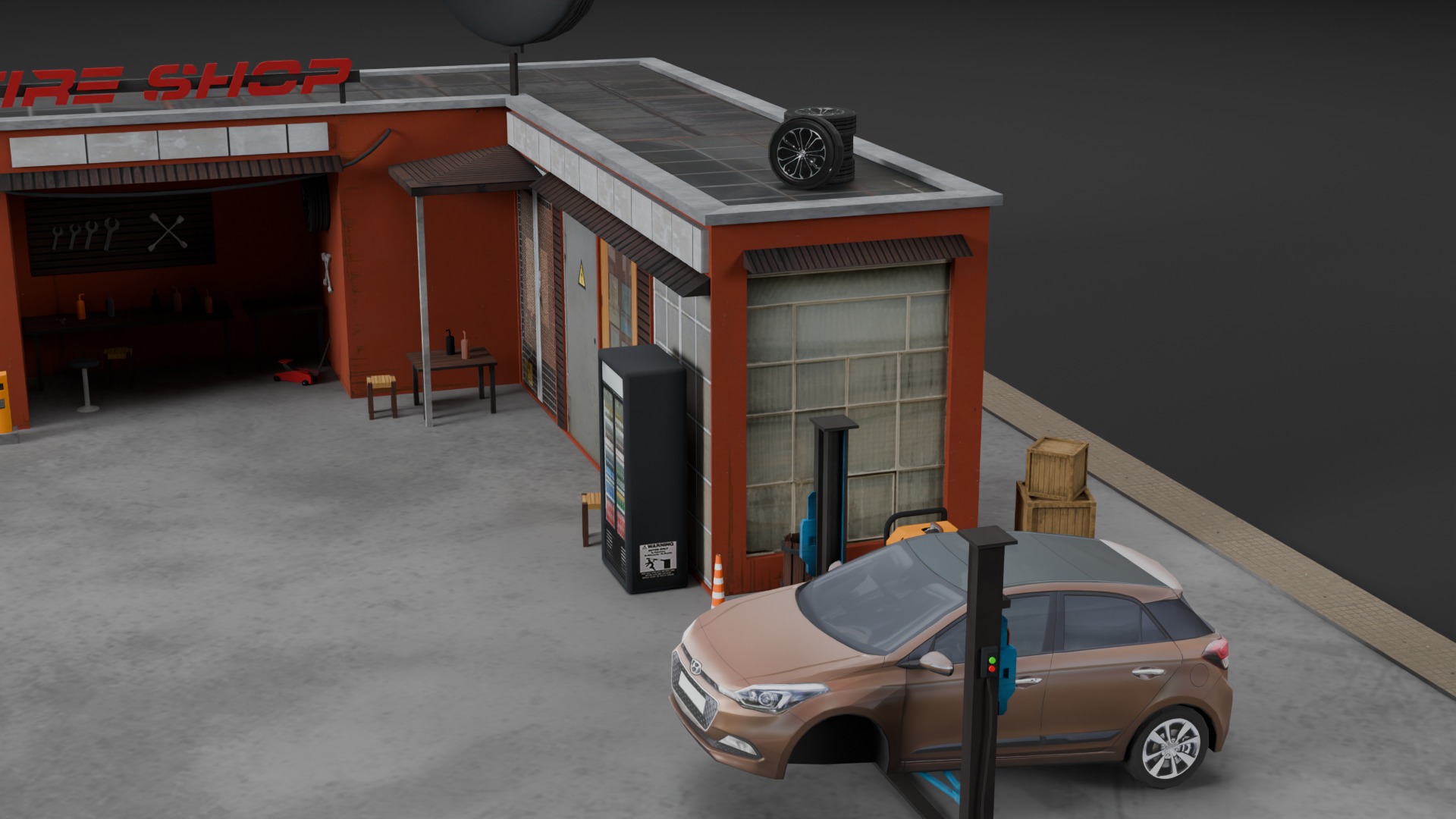 Low Poly Garage - Tire Shop - Auto Service Low-poly 3D model_12