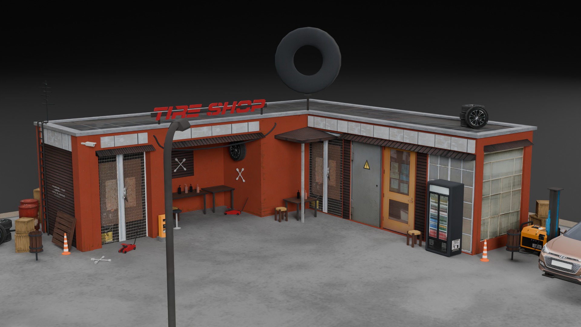 Low Poly Garage - Tire Shop - Auto Service Low-poly 3D model_3