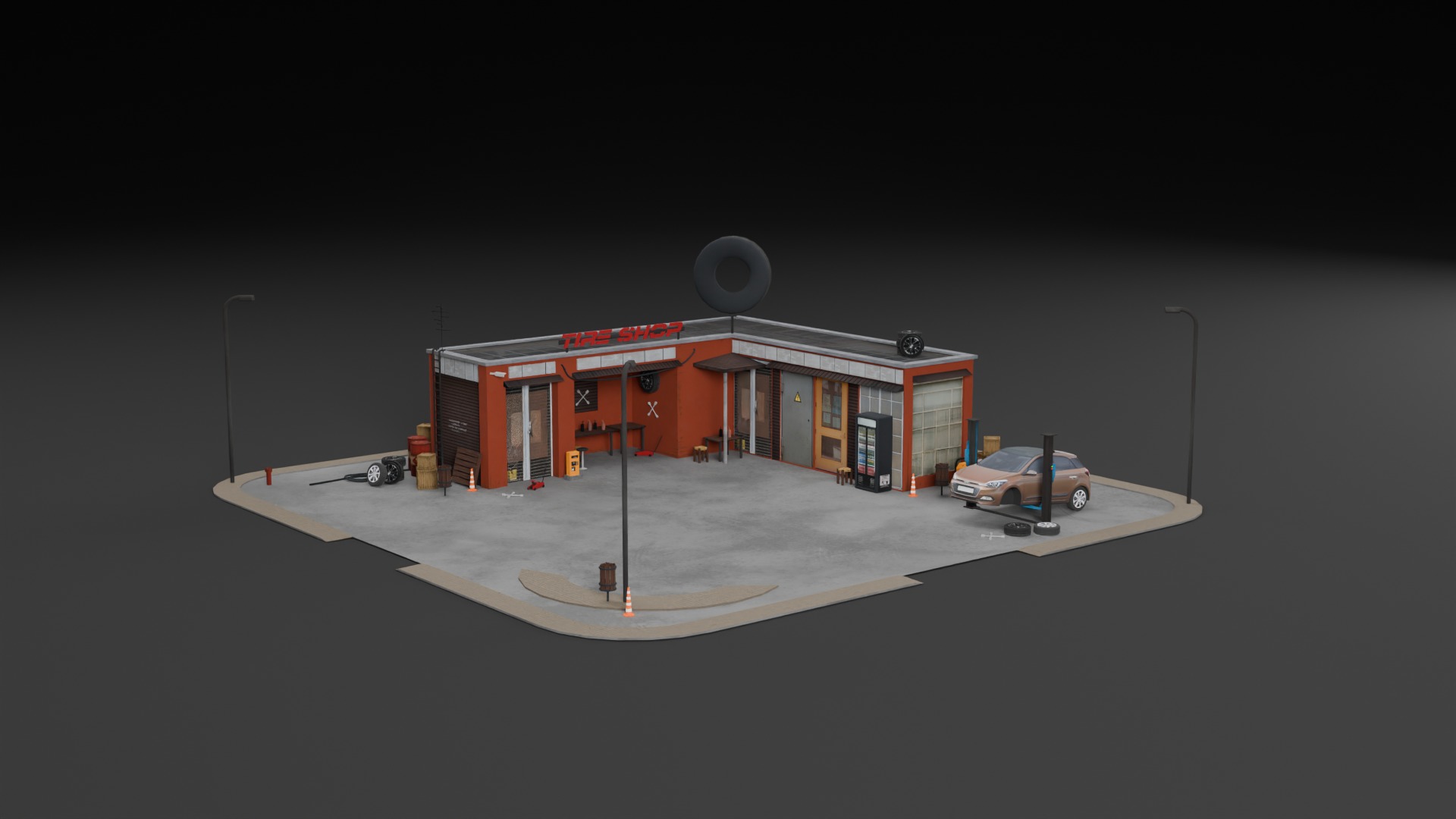 Low Poly Garage - Tire Shop - Auto Service Low-poly 3D model_4
