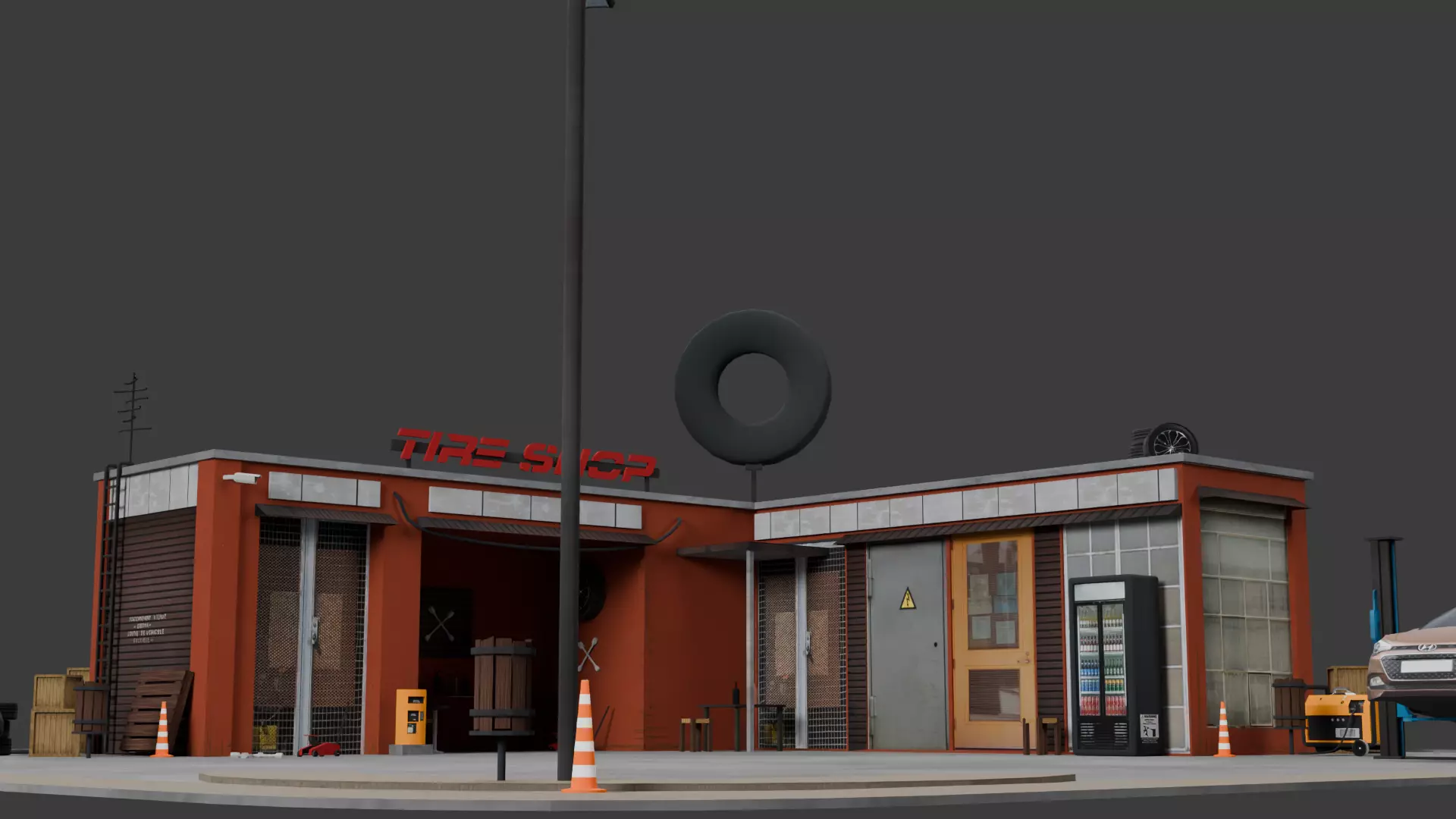 Low Poly Garage - Tire Shop - Auto Service Low-poly 3D model_0
