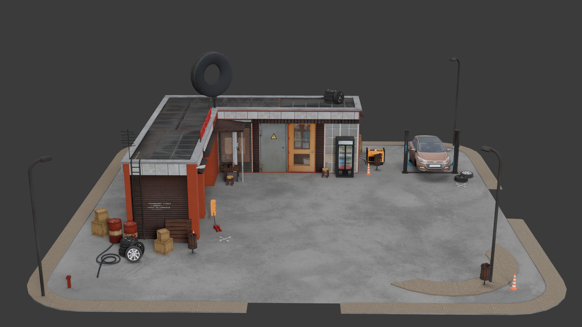 Low Poly Garage - Tire Shop - Auto Service Low-poly 3D model_10