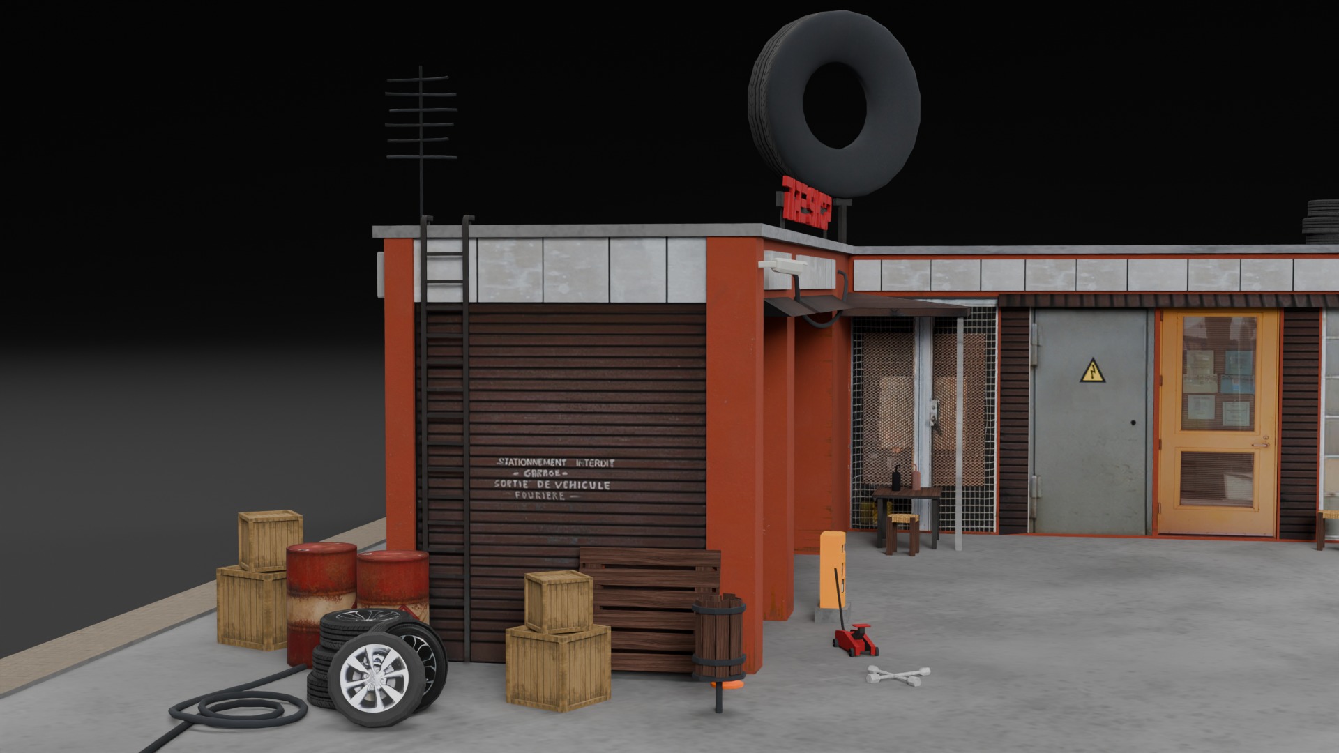 Low Poly Garage - Tire Shop - Auto Service Low-poly 3D model_1