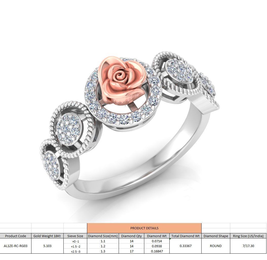 Diamond Rose Ring RG03 3D print model_4