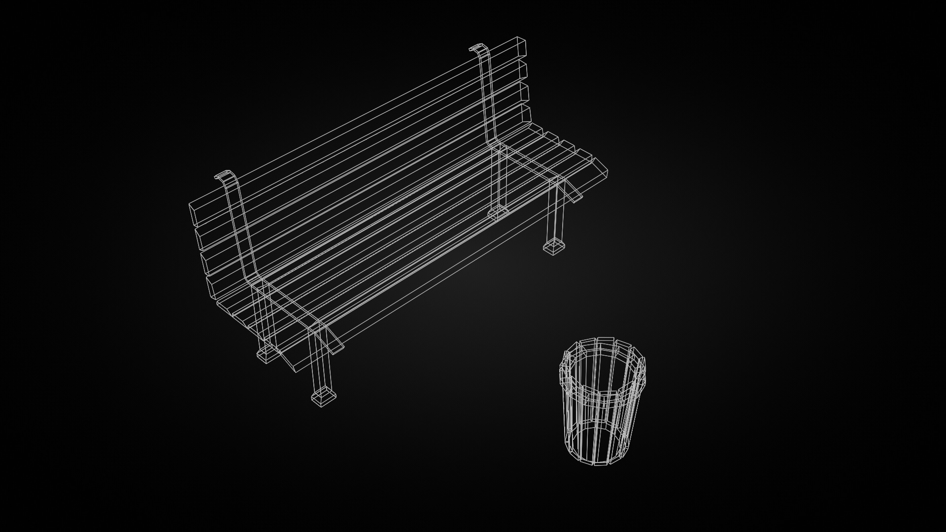 Low Poly Bench and Trash Prop Low-poly 3D model_4