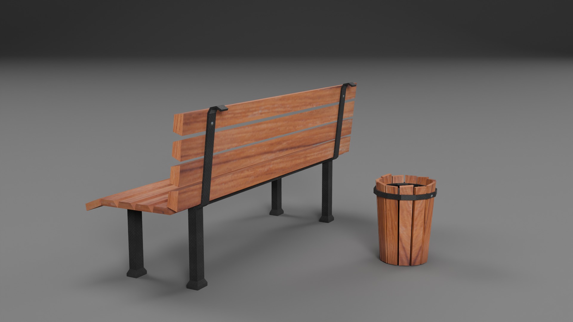 Low Poly Bench and Trash Prop Low-poly 3D model_6