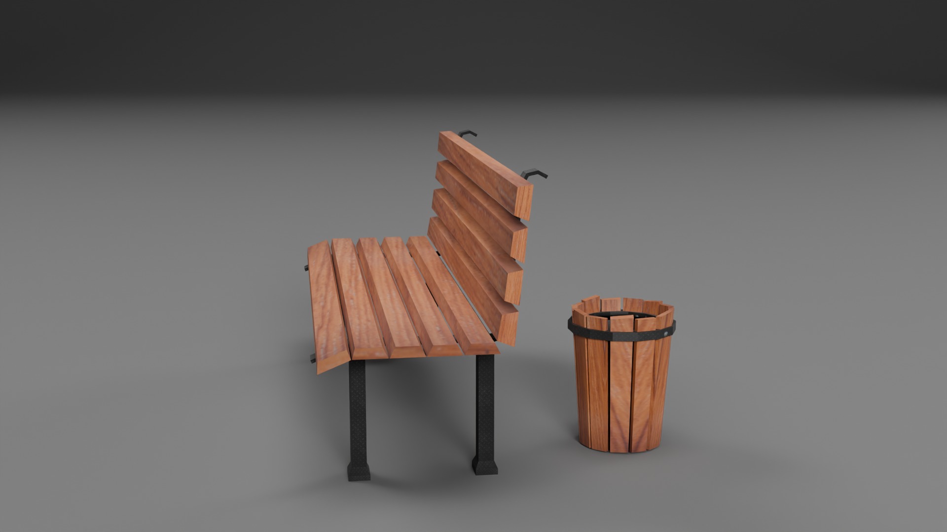 Low Poly Bench and Trash Prop Low-poly 3D model_7