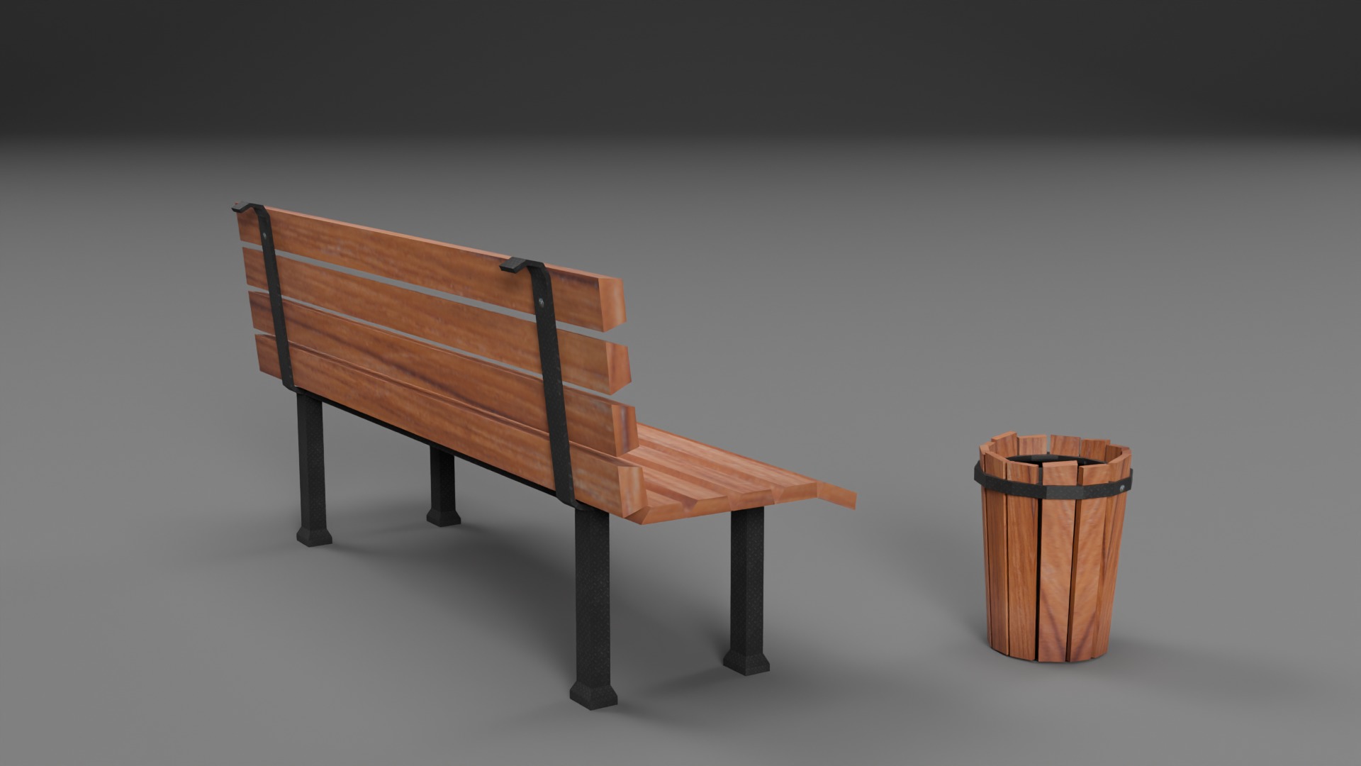 Low Poly Bench and Trash Prop Low-poly 3D model_5