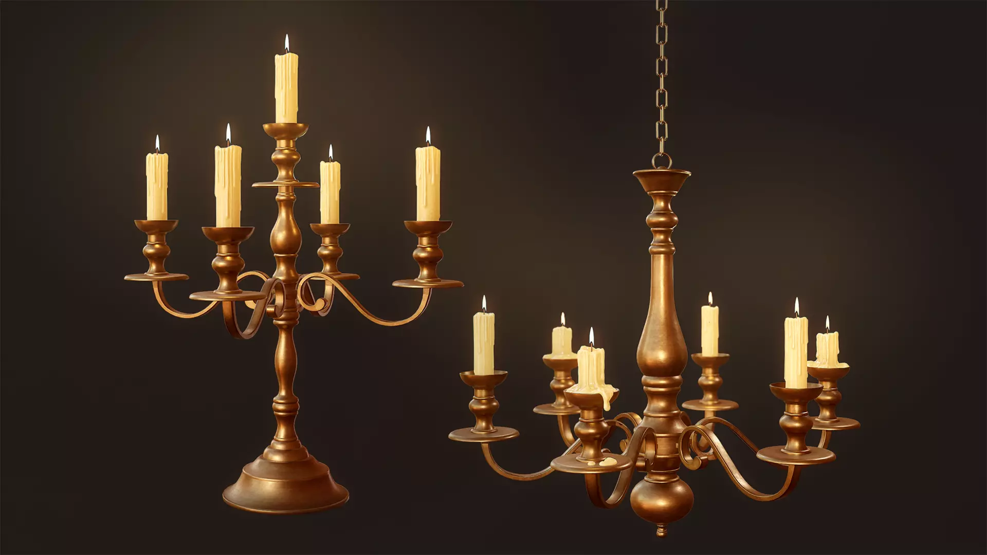 Candlesticks and Chandeliers - PBR Game Ready Low-poly 3D model_0