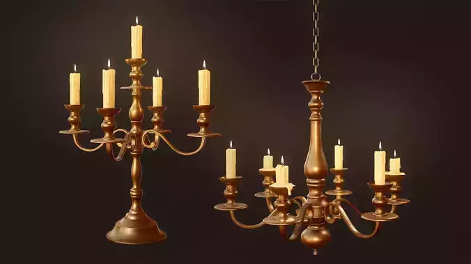 Candlesticks and Chandeliers - PBR Game Ready Low-poly 3D model