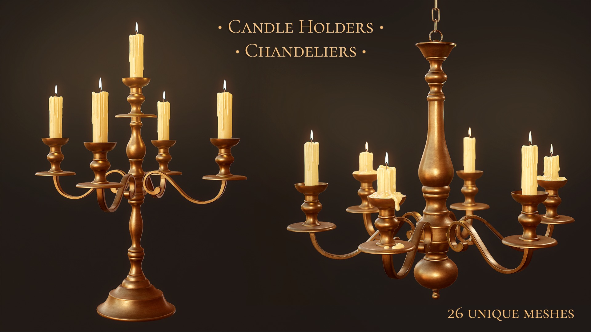 Candlesticks and Chandeliers - PBR Game Ready Low-poly 3D model_1