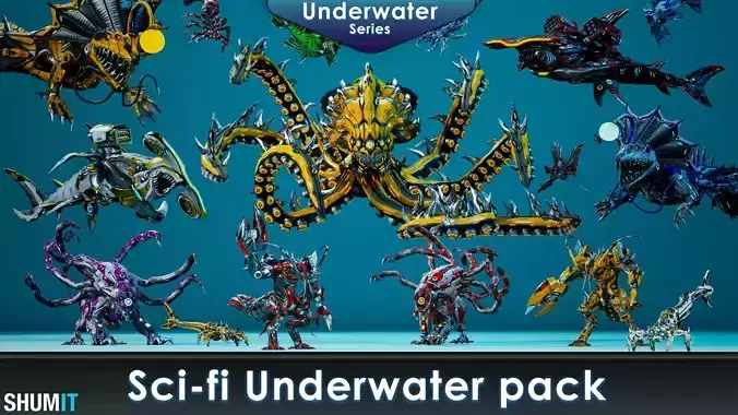 Sci-Fi Underwater monsters pack 3D Model Collection