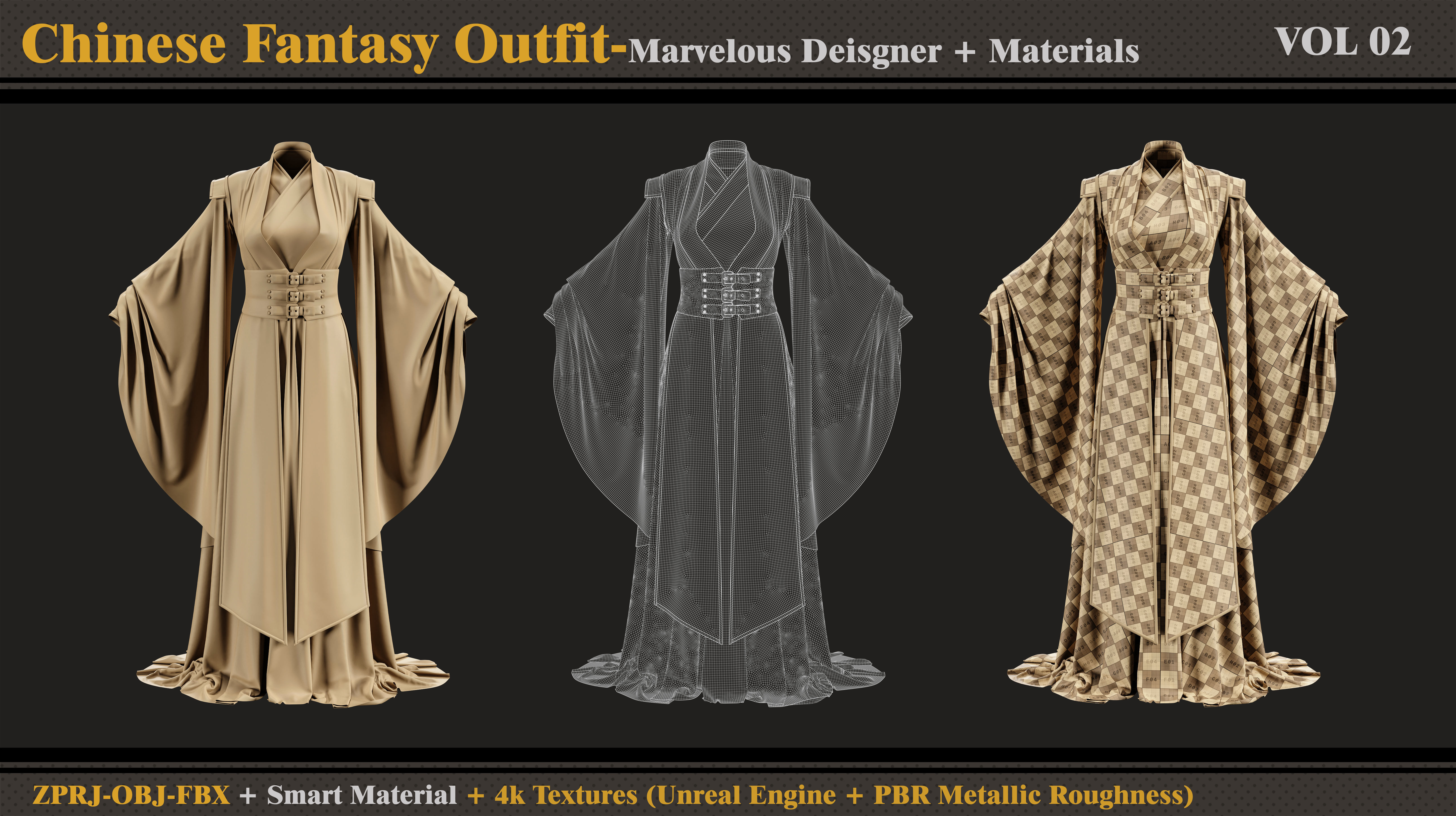 Chinese Fantasy Outfit-MD-Clo3d-Smart Material-Textures-OBJ-FBX  3D model_3