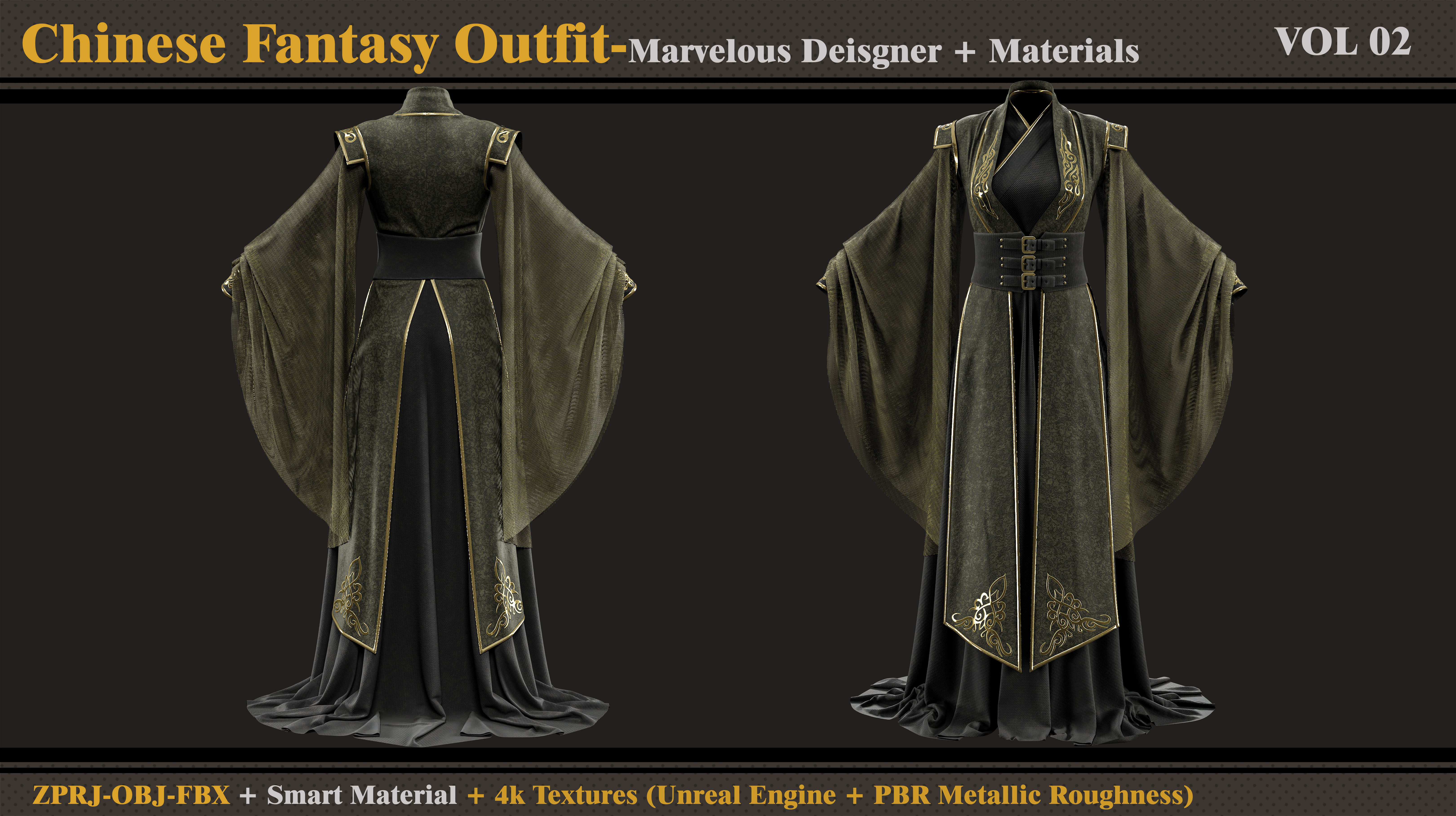 Chinese Fantasy Outfit-MD-Clo3d-Smart Material-Textures-OBJ-FBX  3D model_1