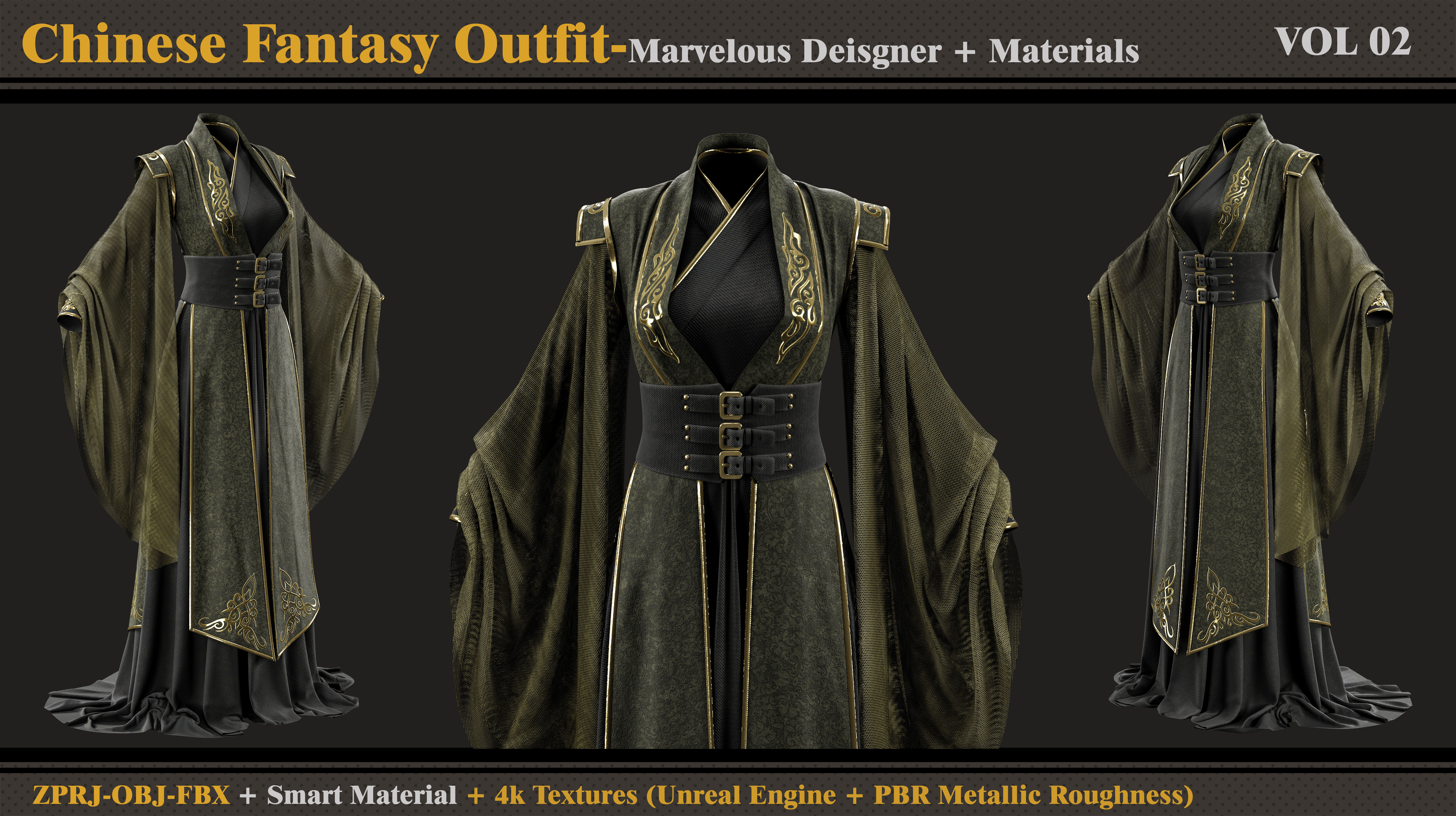 Chinese Fantasy Outfit-MD-Clo3d-Smart Material-Textures-OBJ-FBX  3D model_2