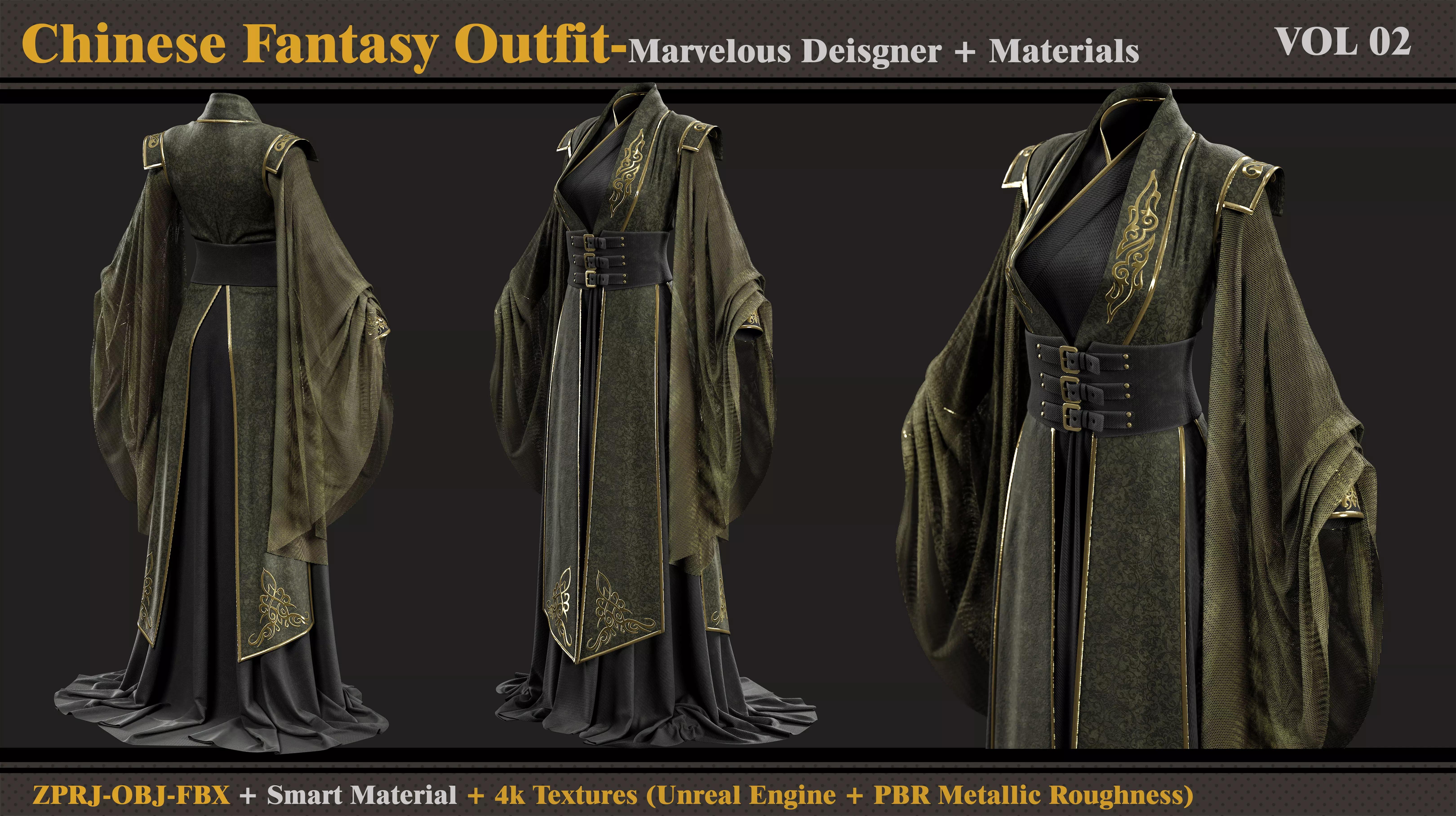 Chinese Fantasy Outfit-MD-Clo3d-Smart Material-Textures-OBJ-FBX  3D model_0