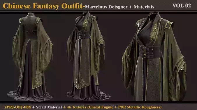 Chinese Fantasy Outfit-MD-Clo3d-Smart Material-Textures-OBJ-FBX 