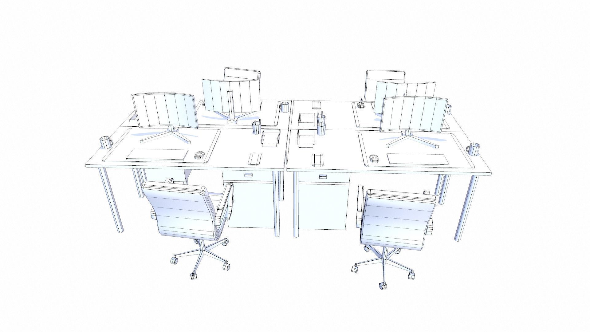 Office workstation Table Low-poly 3D model_9