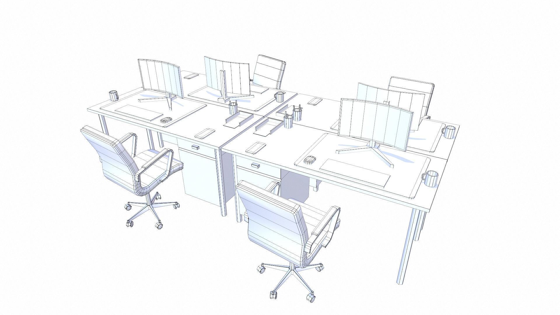 Office workstation Table Low-poly 3D model_8