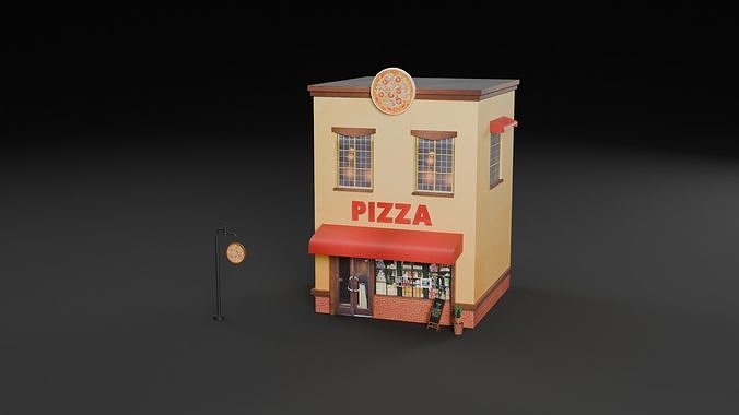 Low Poly Pizzeria Restaurant  Low-poly 3D model 4