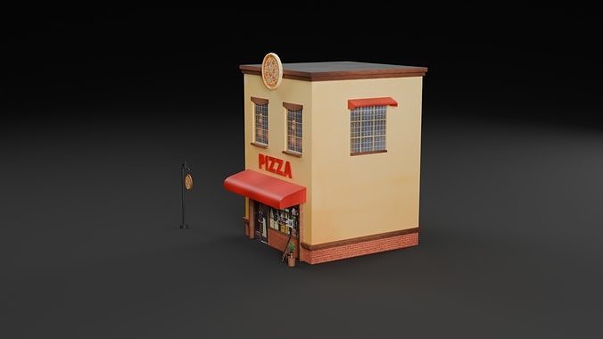 Low Poly Pizzeria Restaurant  Low-poly 3D model 3
