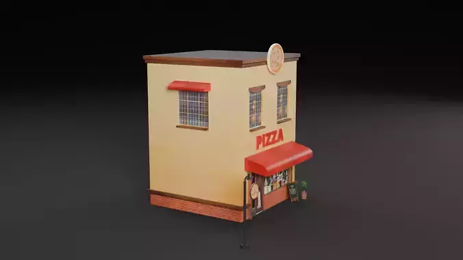 Low Poly Pizzeria Restaurant Low-poly 3D model