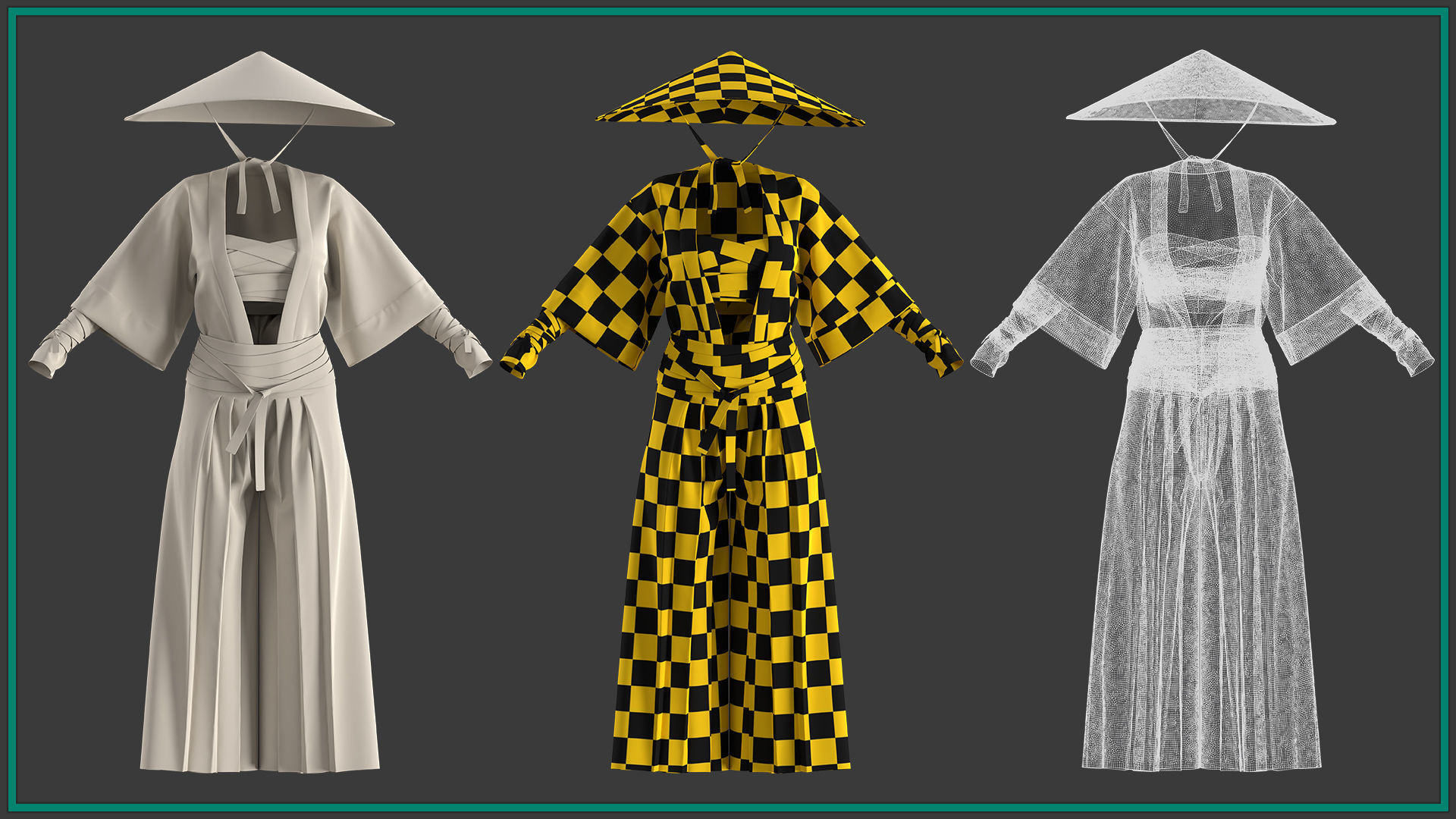 female samurai outfit with texture 3D model_4