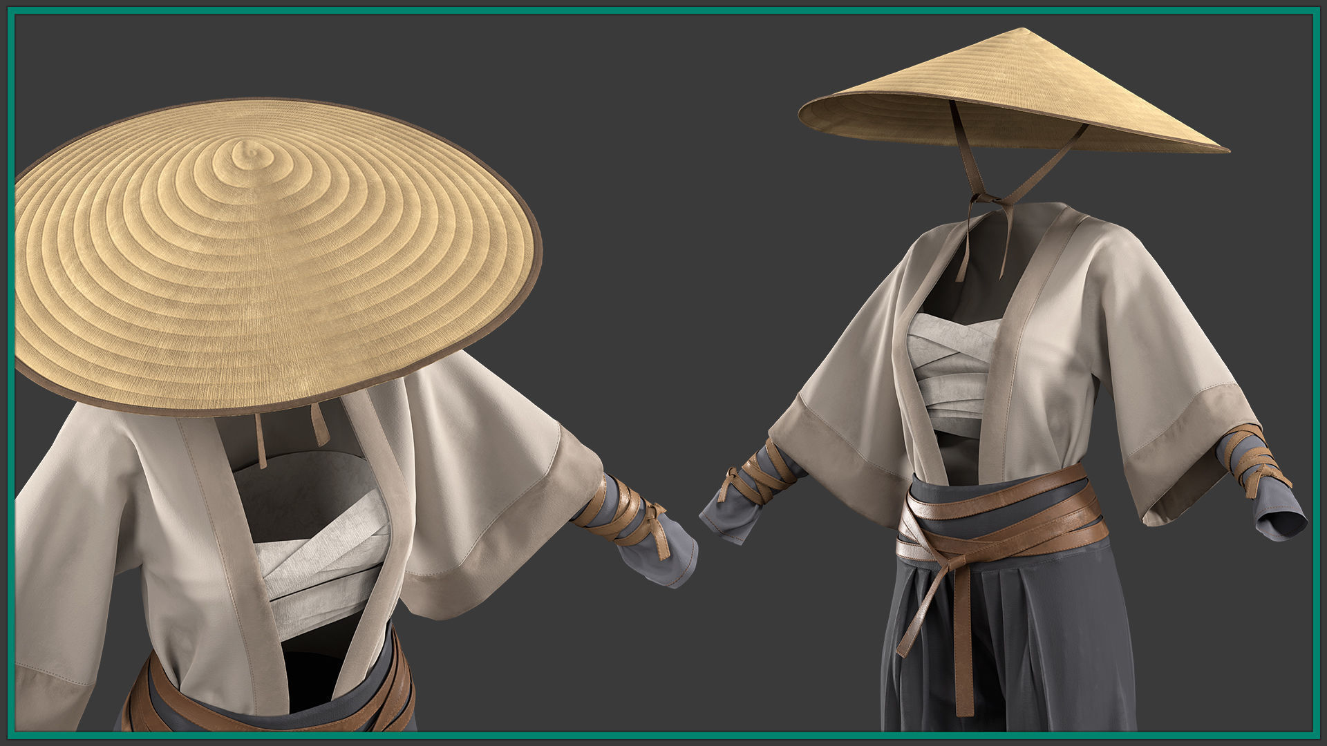 female samurai outfit with texture 3D model_2