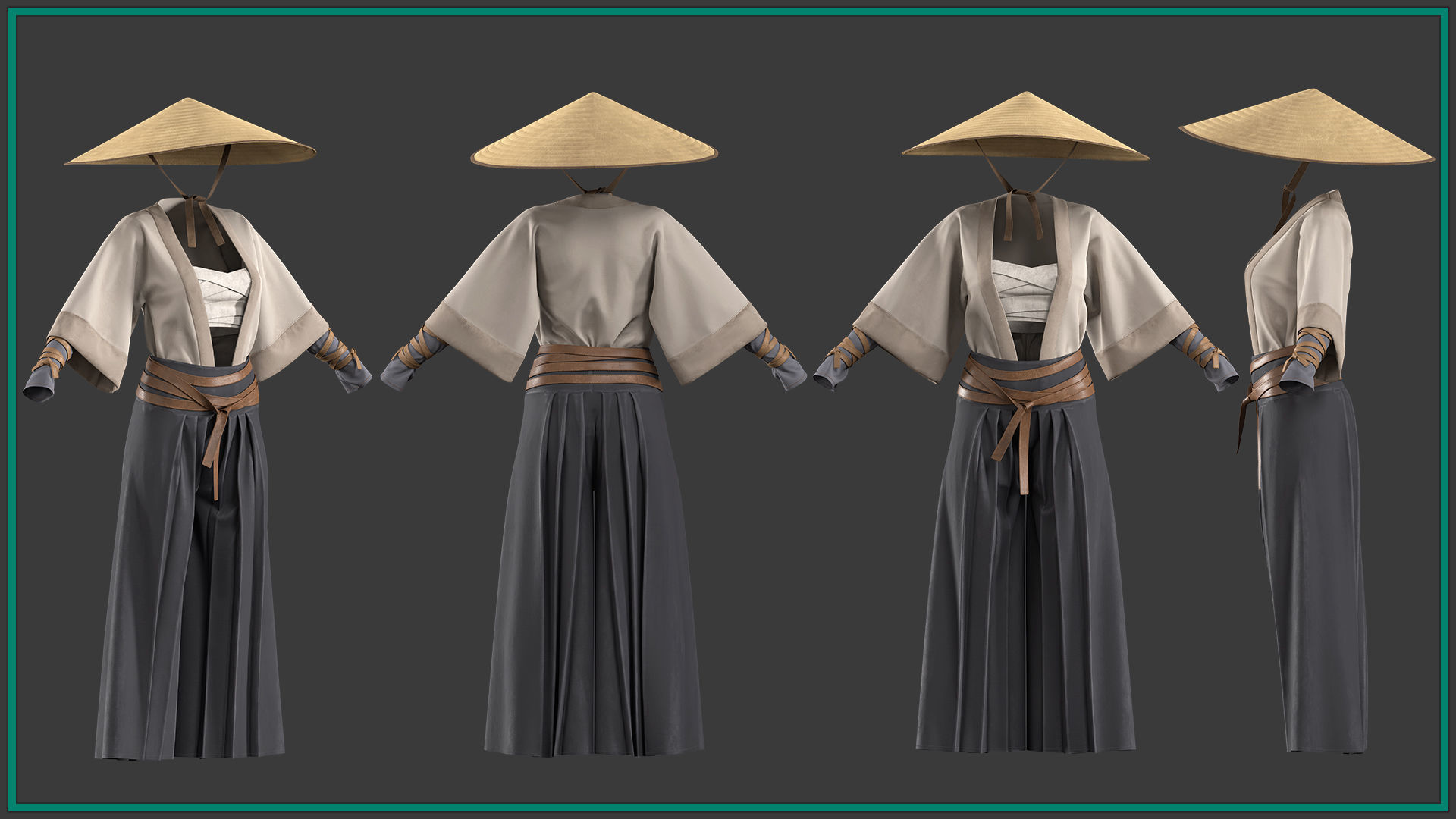 female samurai outfit with texture 3D model_1