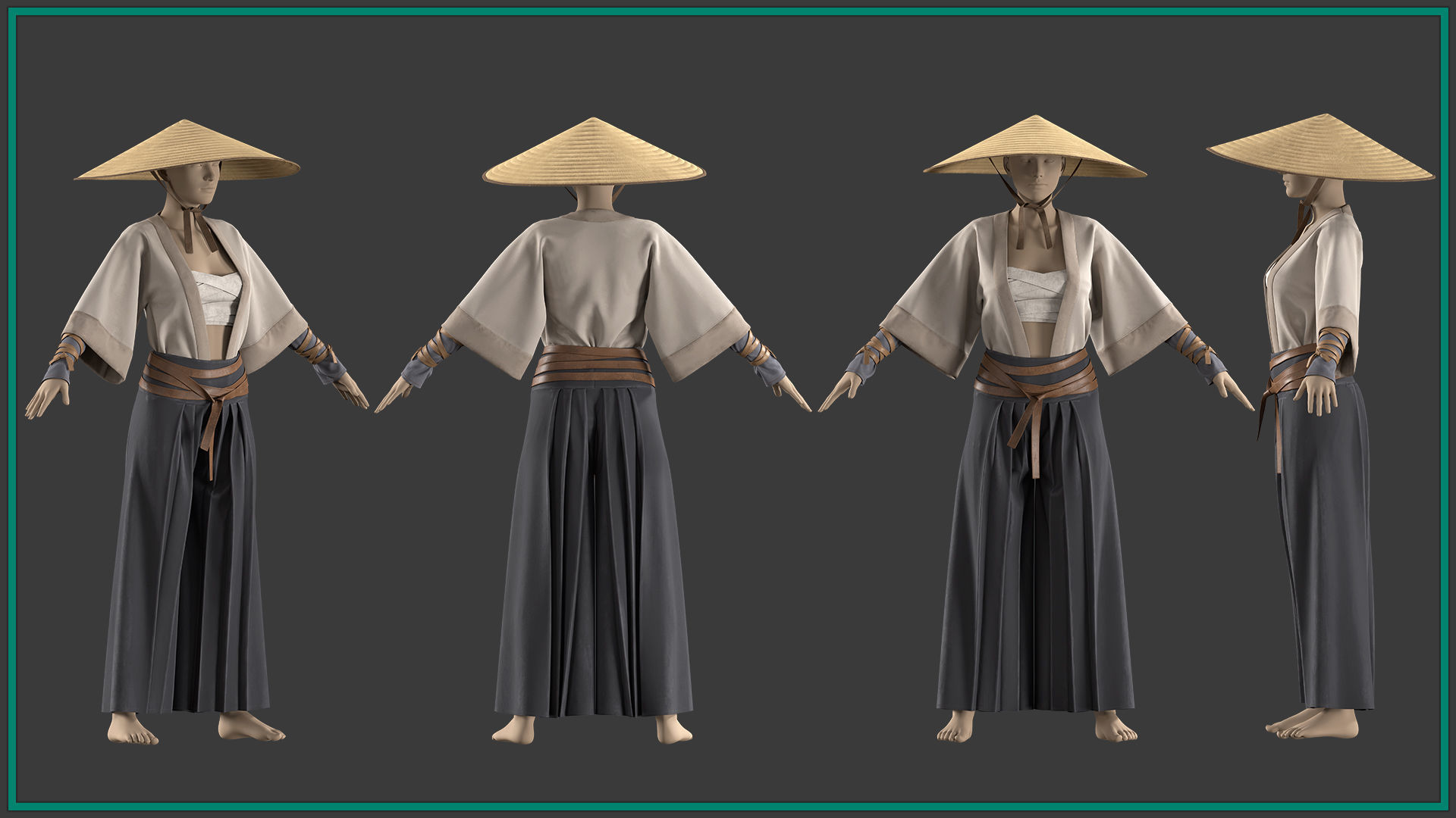 female samurai outfit with texture 3D model_3